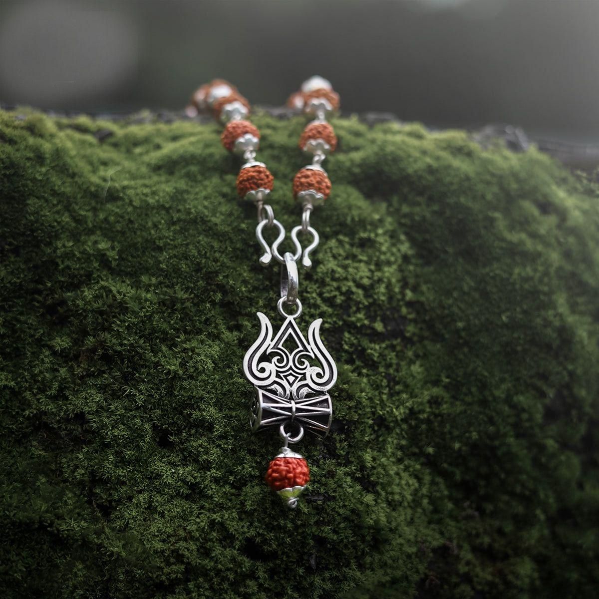 Trishul Damru Rudraksha Pendant with Orignal Rudraksha Mala (premium)